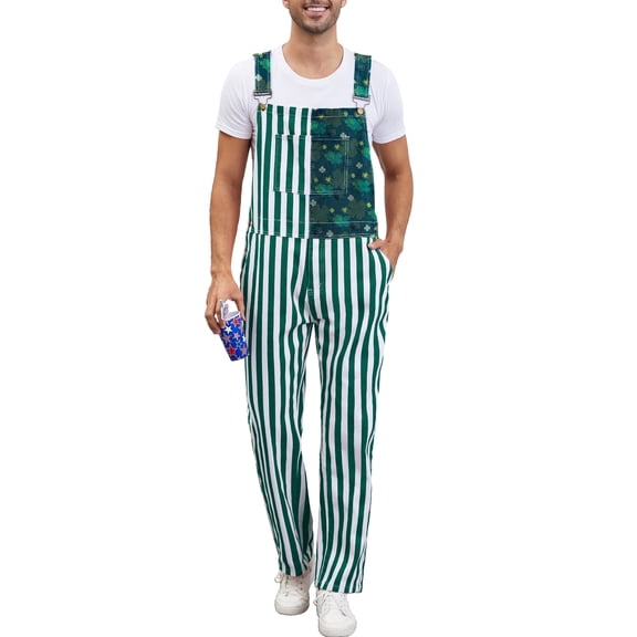 Bib Overalls for Men Striped Pants Adjustable Straps with Pockets