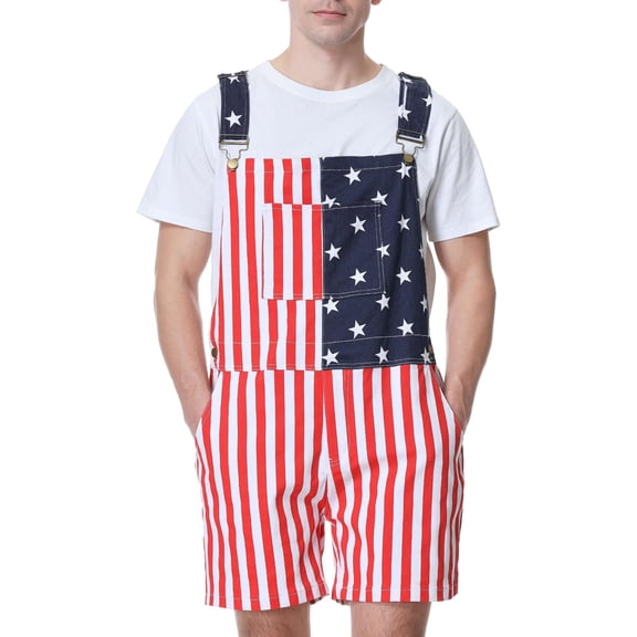 Bib Overalls for Men Adjustable Straps Work Coveralls Printed Shorts