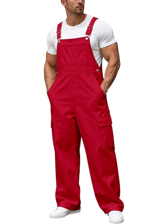 Bib Overalls for Men Casual Loose Fit Lightweigt Work Jumpsuit,Small,0087-mvvxk-red