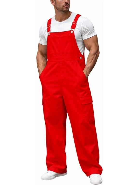 Bib Overalls for Men Casual Loose Fit Lightweigt Work Jumpsuit,XX-Large,0091-mvvxk-red
