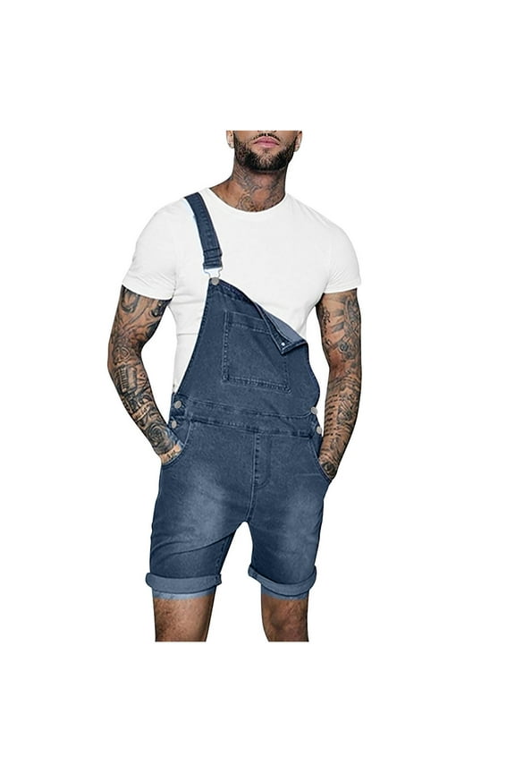 Bib Overalls for Men Denim Shorts Fashion Slim One-Piece Jeans Summer Romper Jumpersuit