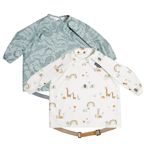 Bibado Coverall Weaning Bib 2 pack - Serengeti Spaghetti & Dino Roar