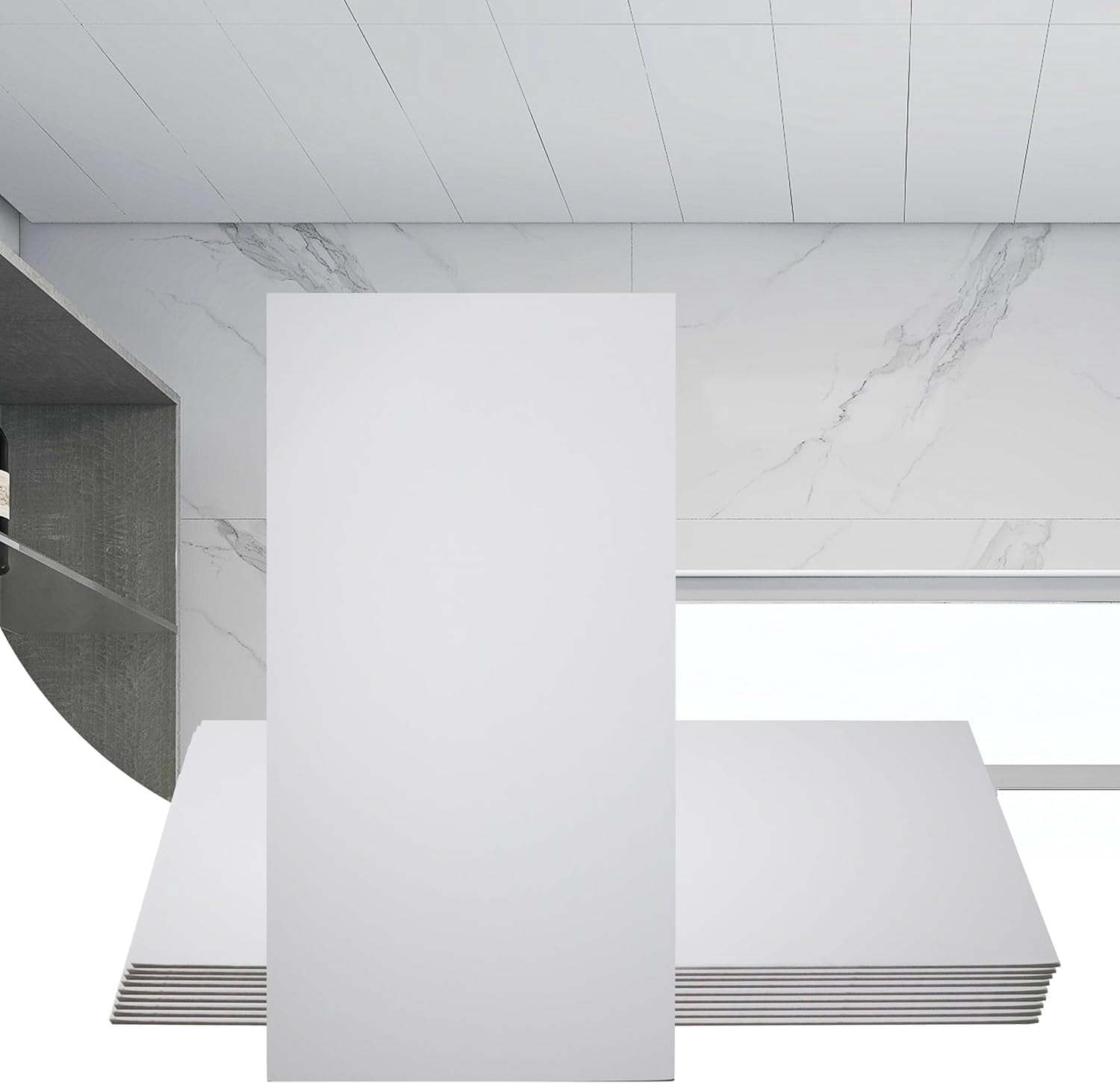 Bibana 10-Pack 2x4 ft Smooth White PVC Drop Ceiling Tiles – Waterproof, Fire-Rated, 5mm Thick for 15/16" Grid Systems, Reusable Ceiling Panels (80 sq ft)