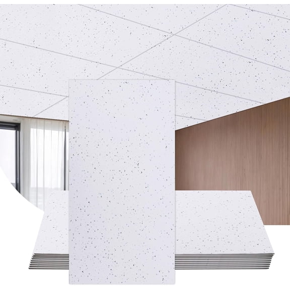 Bibana 10-Pack 2x4 ft PVC Drop Ceiling Tiles - Waterproof, Fire-Rated Grid Ceiling Panels, Easy to Clean & Reusable (80 Sq. Ft)