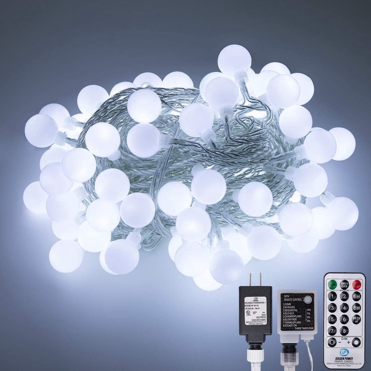 Bibana 100 LED 49 FT Globe Ball String Lights Fairy String Lights Plug ...