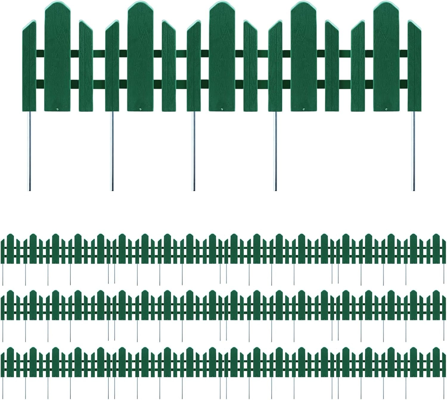 Bibana Garden Edging 12 Pack No Dig Border – Rust & Corrosion Resistant Recycled Plastic Flexible Fence for Lawn, Yard & Flower Beds, Dark Green