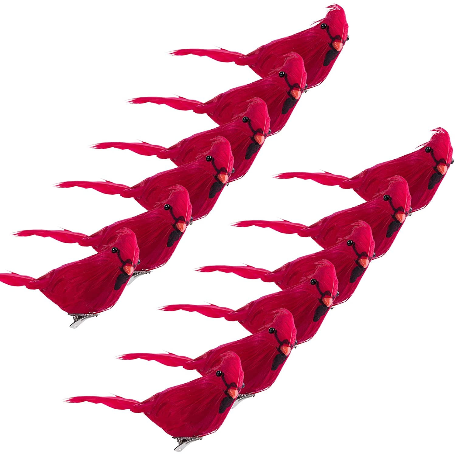 Bibana 12 Pack Red Cardinals Ornaments Handmade Artificial Birds Clip