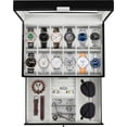 thumbnail image 1 of Bibana 12-Slot Watch Box with Lock, PU Leather Jewelry Organizer with Glass Lid & 2 Drawers for Men and Women, 1 of 7