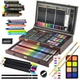 thumbnail image 1 of Bibana 145 Piece Deluxe Art Set, Wooden Art Box & Drawing Kit with Crayons, Oil Pastels, Colored Pencils, Watercolor Cakes, Sketch Pencils, Paint Brush, Sharpener, Eraser, Color Chart, 1 of 6
