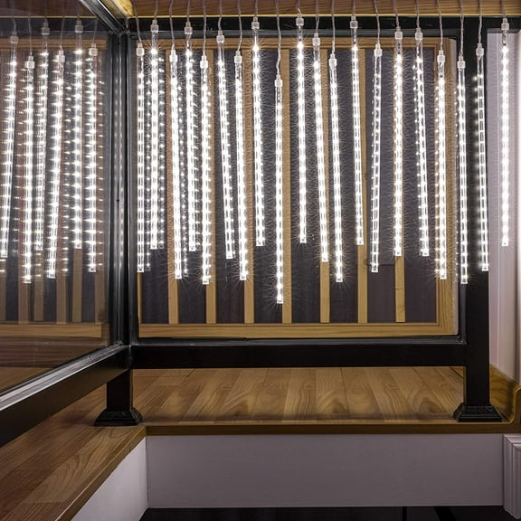 Bibana 16.9 Inch 10 Tubes Meteor Shower Lights 360 LED Waterproof Falling Rain Drop Christmas Lights Plug in for Indoor & Outdoor Holiday Garden Tree Christmas Party Home Decor (White)