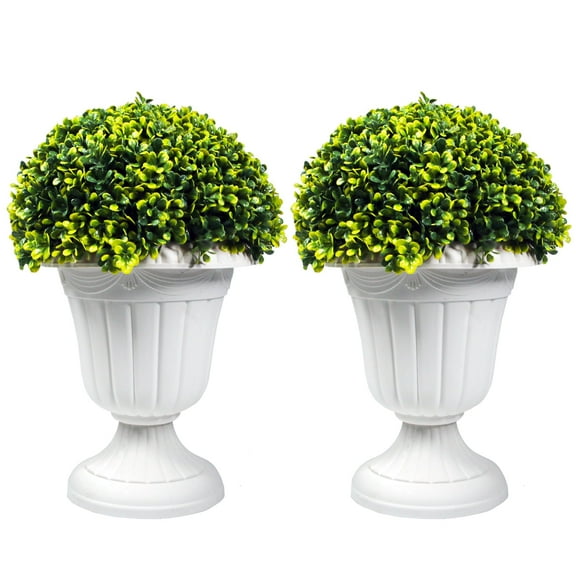 Bibana 2 PCS 17" Artificial Plastic Boxwood Ball Tree, Faux Potted Decorative Topiary Plant, UV Resistant Fake Plant in Pot for Home Gate Indoor Outdoor Patio Office Decor