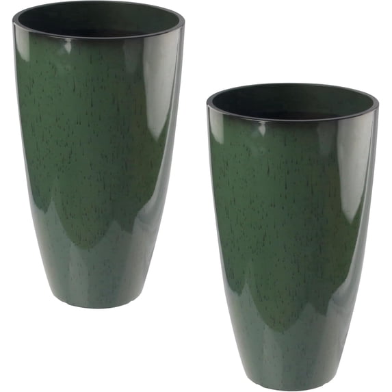 Bibana 2-Pack 21in Tall Planters, Large Outdoor Pots w/ Drainage (Dark Green)