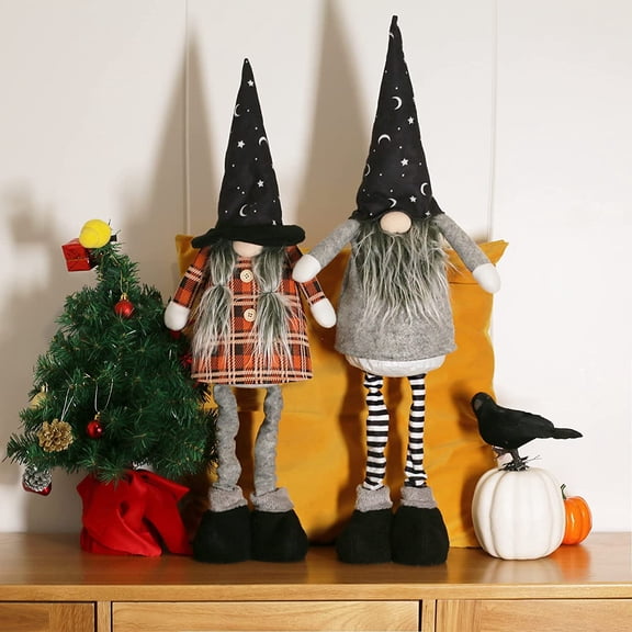 Bibana 2 Pack 29.5 Inch Halloween Plush Gnome Doll Handmade Swedish Gnome Scandinavian Tomte Stuffed Gnome with Retractable Spring Legs for Halloween Decorations Ornaments Holiday Home Decor