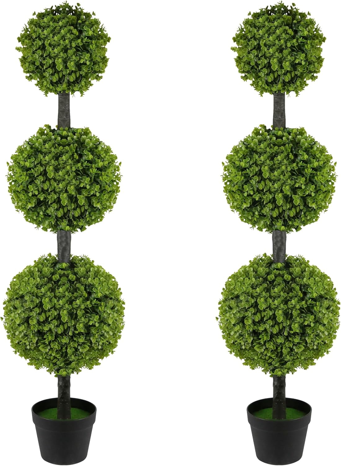 Bibana 2 Pack 4FT Artificial Topiary Ball Tree, Set of 2 Faux Triple Boxwood Shrubs in Pot, Realistic UV Resistant Fake Plants for Outdoor Front Door, Porch, Patio, Garden & Indoor Decor