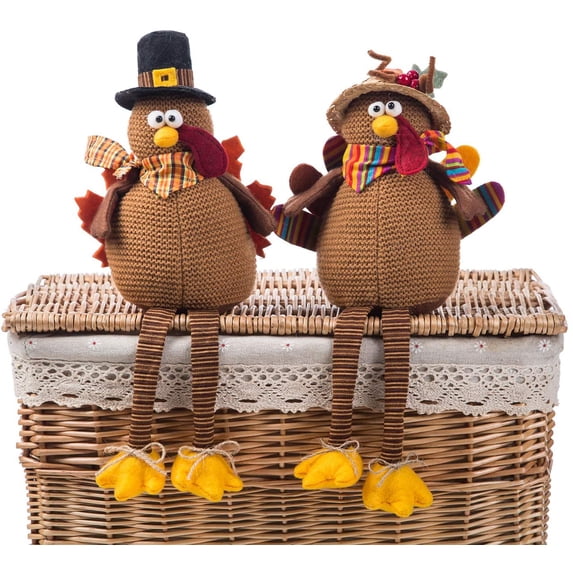 Bibana 2 Pack Stuffed Turkey Couple Doll Thanksgiving Tabletop Decoration Exquisite Handmade Turkey Doll Kit for Turkey Fall Thanksgiving Home Decor