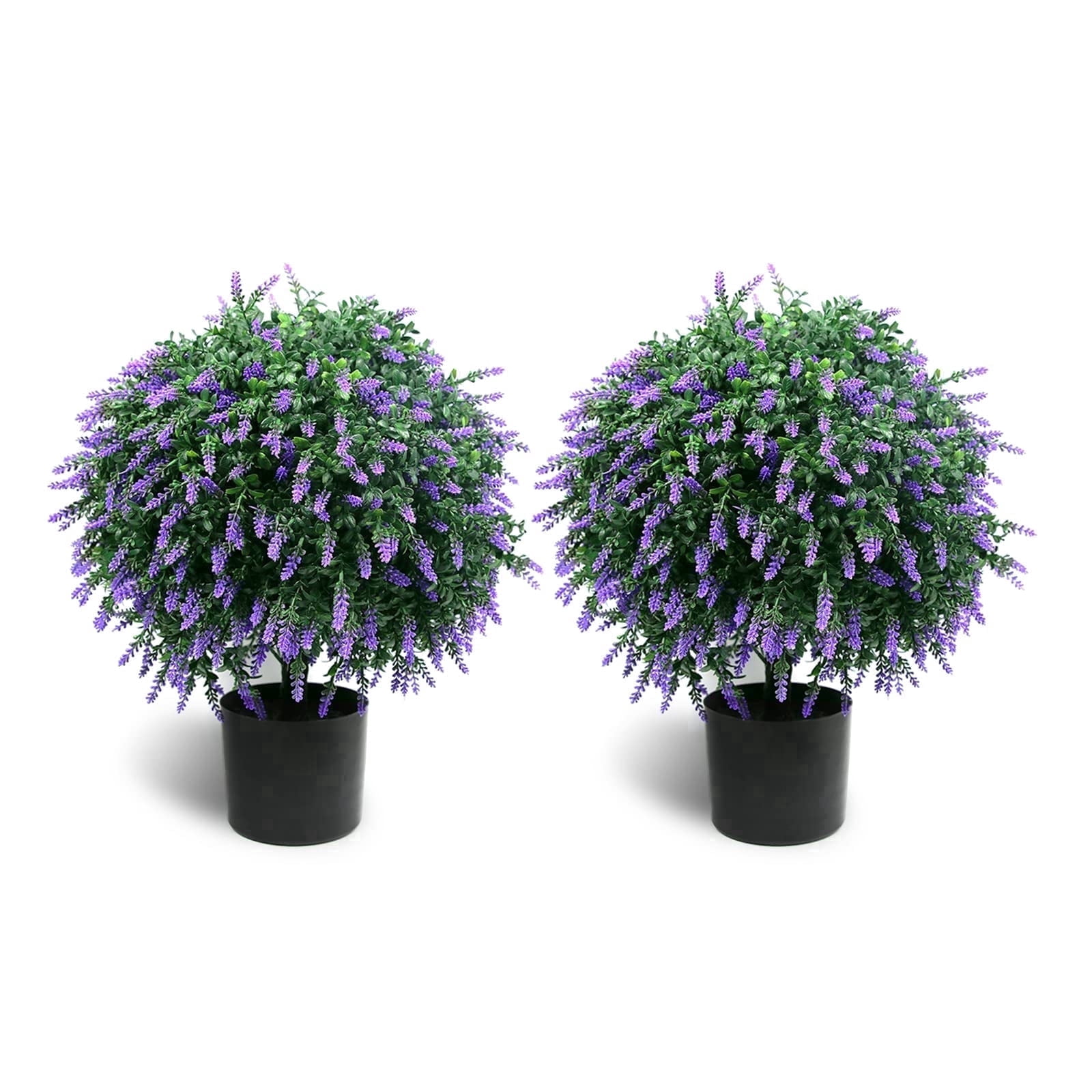 Bibana Set of 2 Artificial Lavender Topiary Ball Trees, 21.6in Tall UV Resistant Potted Plants for Indoor & Outdoor Home Garden Decor (Purple)