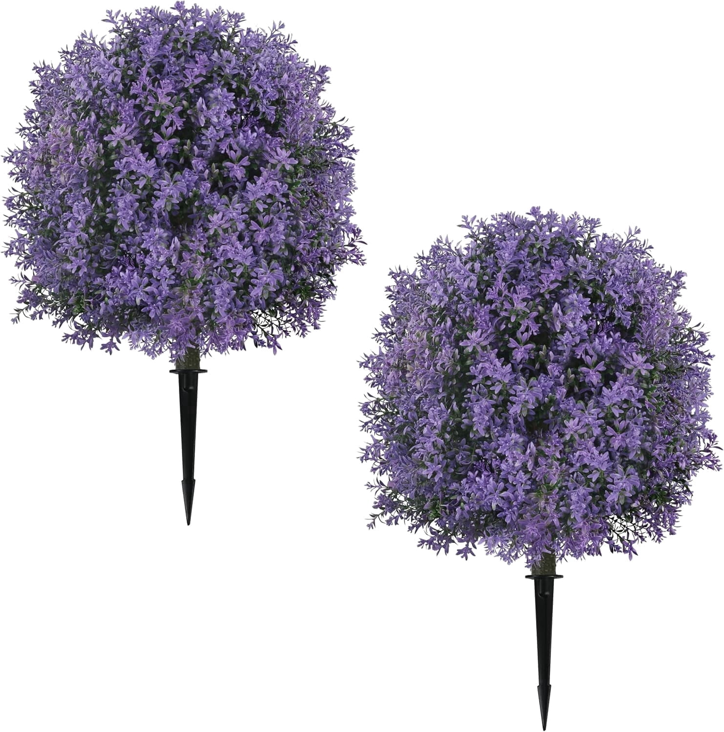 Bibana 25.5" Set of 2 Artificial Lilac Flowers Tree, Faux Lilac Shrub Bushes with Ground Spike, UV Resistant Fake Delphinium Antirrhinum for Indoor, Garden, Yard, Porch, Patio Decor (Purple)