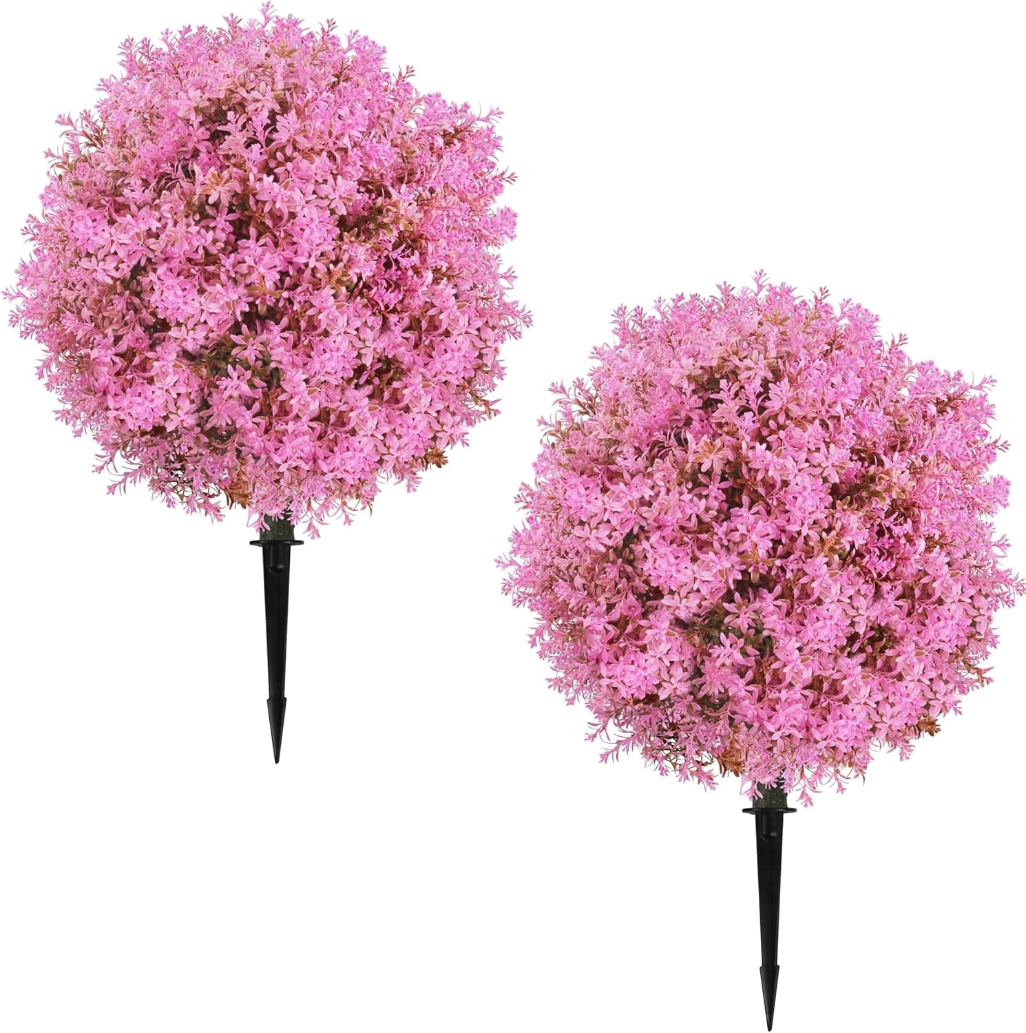 Bibana 25.5" Set of 2 Artificial Lilac Flowers Tree, Faux Lilac Shrub Bushes with Ground Spike, UV Resistant Fake Delphinium Antirrhinum for Indoor, Garden, Yard, Porch, Patio Decor (Pink)