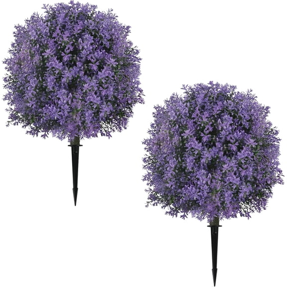 Bibana 25.5" Set of 2 Artificial Lilac Flowers Tree, Faux Lilac Shrub Bushes with Ground Spike, UV Resistant Fake Delphinium Antirrhinum for Indoor, Garden, Yard, Porch, Patio Decor (Purple)