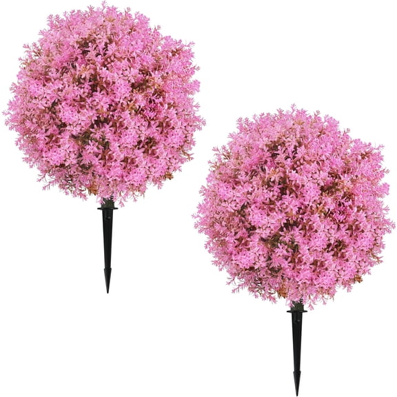 Bibana 25.5" Set of 2 Artificial Lilac Flowers Tree, Faux Lilac Shrub Bushes with Ground Spike, UV Resistant Fake Delphinium Antirrhinum for Indoor, Garden, Yard, Porch, Patio Decor (Pink)