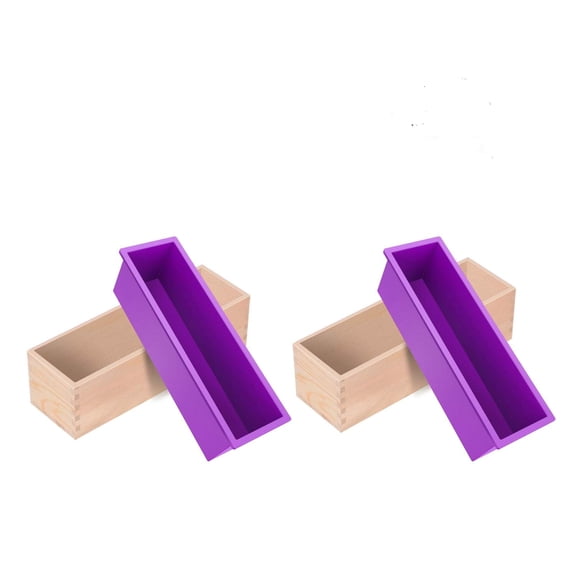 Bibana 2PCS Silicone Mold with Wood Box, Flexible Rectangular DIY Mold for Soap, Cake, Chocolate & Ice Cream Making, 42oz Capacity (Purple)