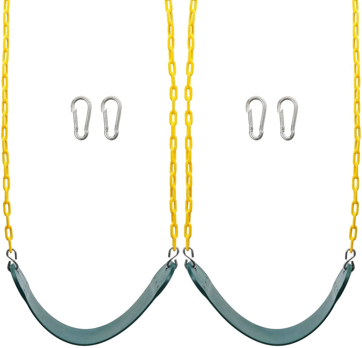 Bibana 2PCS Swings Seats Heavy Duty with 66" Chain, Playground Swing Set Accessories Replacement with Snap Hooks, Support 250lb (Green)