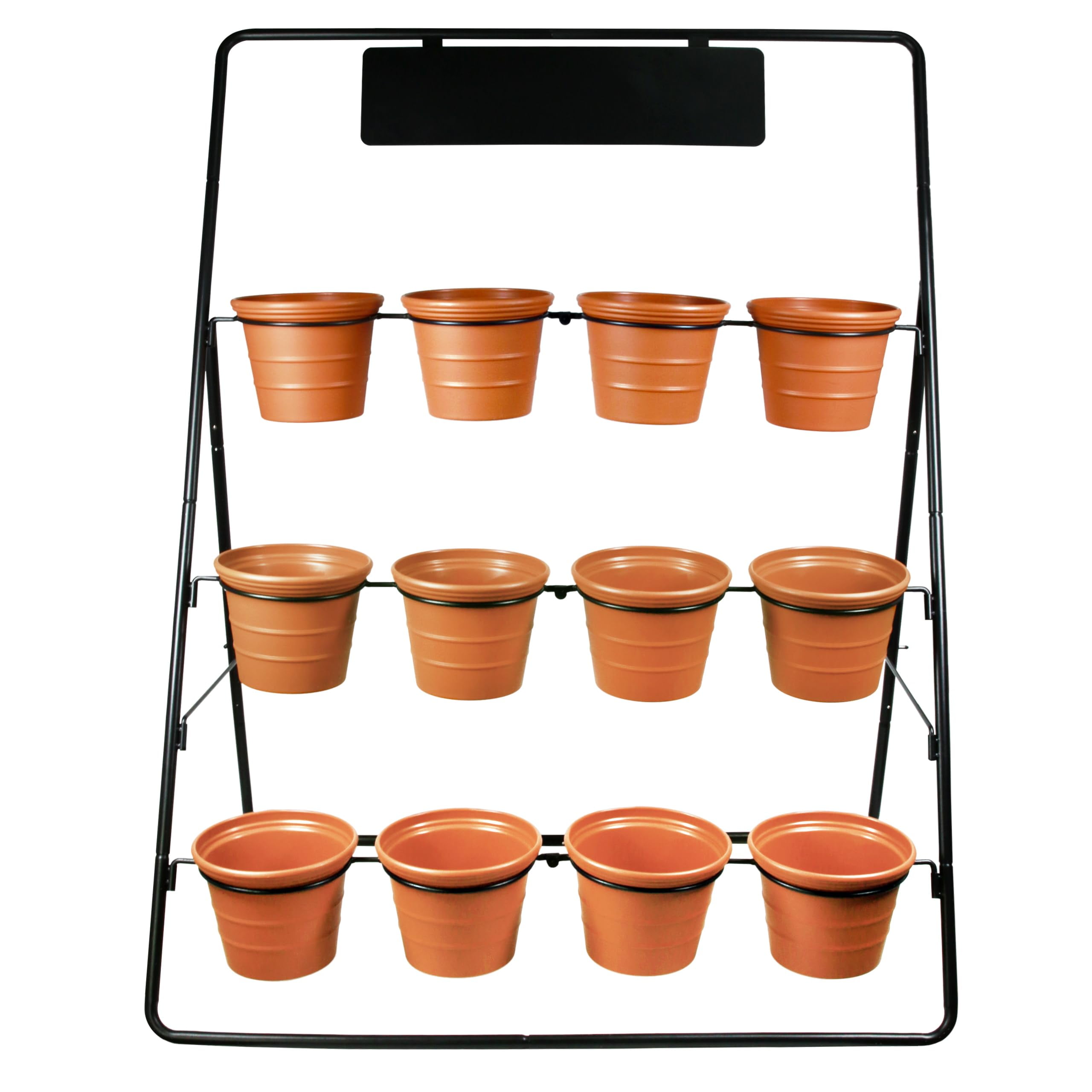 Black Metal 3-Tier Plant Stand with 12 Terracotta Pots