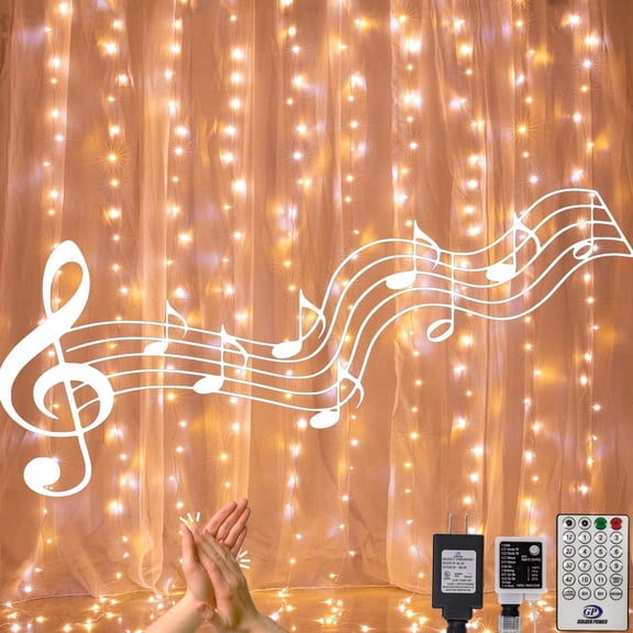 Bibana 300 LED 6.6ft x 9.8ft Curtain String Light Window Fairy Lights 4 Music 11 Lighting Modes with Remote Control for Christmas Party Home Outdoor Indoor Wall Decorations(Warm & Multicolor)