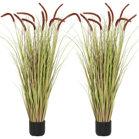 Bibana 4 FT 2-Pack Artificial Horsetail Reed Grass, Fake Topiary Plant Tree in Pot, Cement filled Pot Faux Flower Plants, Housewarming Gift Potted Bushes for Home Indoor Outdoor Office Dcor