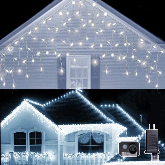 Bibana 400LED 32Ft Icicle Lights Curtain Fairy Light Icicle Christmas Outdoor Dripping Lights 8 Modes for Christmas Thanksgiving Wedding Party Home Garden Bedroom Indoor Outdoor Decor (White)