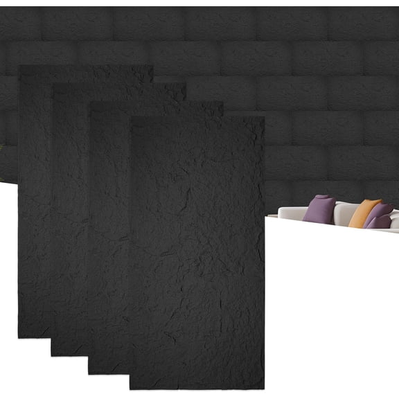 Bibana 4PCS 3D Faux Stone Wall Panels 23.6"x47.2" PU Decorative Cladding (Black)