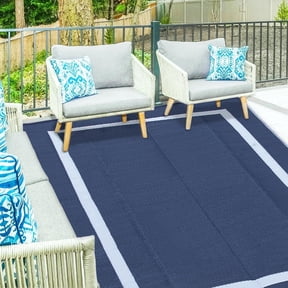 Bibana 5ft x 8ft Outdoor Rug, Reversible Waterproof Plastic Straw Mat for Patio, Deck, RV, Porch, Balcony & Backyard, Indoor/Outdoor Floor Carpet (Blue)