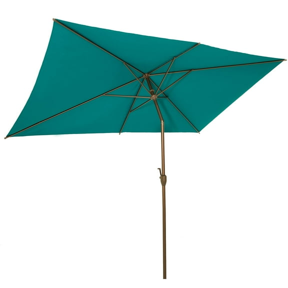 Bibana 6.5x10ft Patio Umbrella Rectangular Outdoor Table Umbrella with Crank & Push Button Tilt for Terrace, Backyard, Garden, Courtyard, Swimming Pool, Lawn (Turquoise)