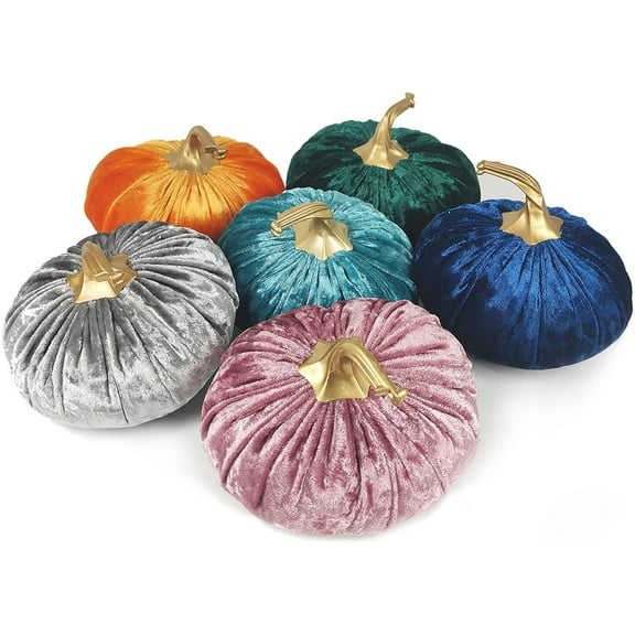 Bibana 6 Pack Artificial Pumpkins Set, Velvet Pumpkins Decoration, Tabletop Harvest Pumpkins for Halloween Thanksgiving Fall Harvest Festival
