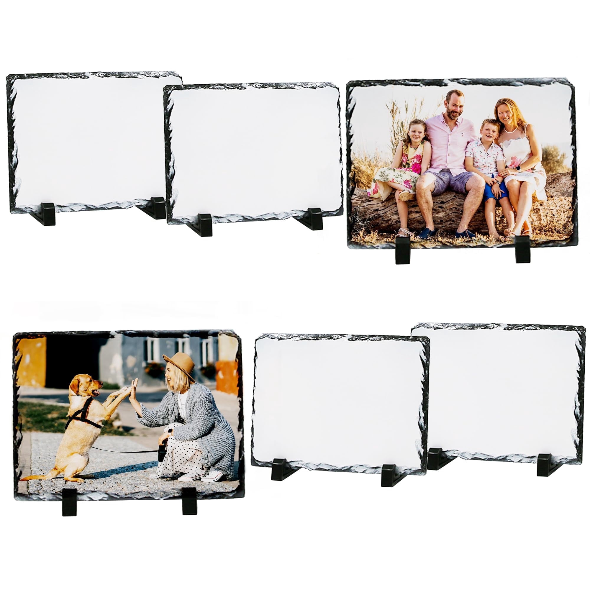 Bibana 6 Pack Sublimation Slate Blanks, 5.9x7.9 Inch Thermal Transfer Picture Frame with Display Stand for DIY Custom Gifts & Desktop Decor