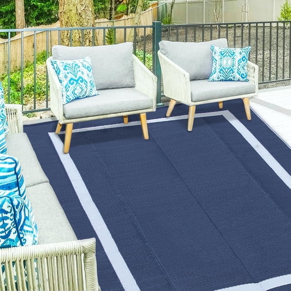 Bibana 6ft x 9ft Outdoor Rug, Reversible Waterproof Plastic Straw Mat for Patio, Deck, RV, Porch, Balcony & Backyard, Indoor/Outdoor Floor Carpet (Blue)