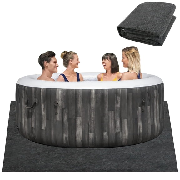 Bibana 80x80 Inch Hot Tub Mat for Inflatable Spas, Trim-to-Size Protector Pad with Slip-Proof Backing, Washable for Indoor Outdoor Use