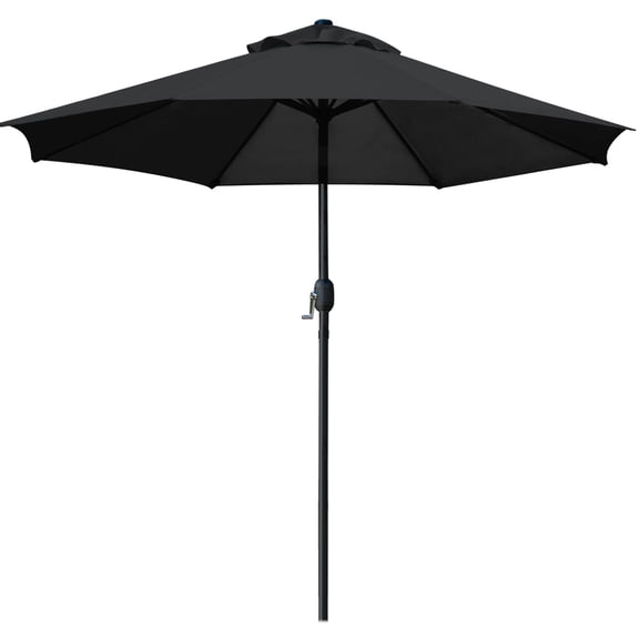 Bibana 9 ft Outdoor Patio Umbrella with Push Button Tilt, Easy Crank Lift, 8 Steel Ribs - Black