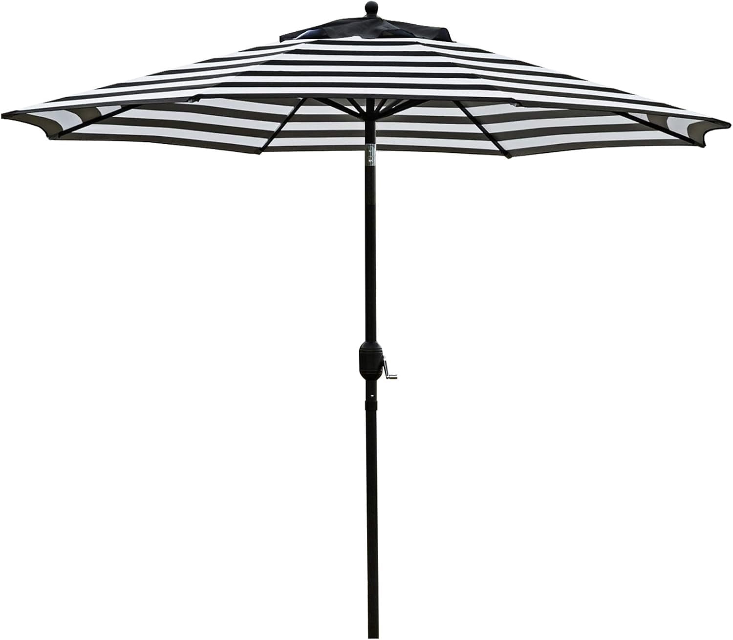 Bibana 9 ft Outdoor Patio Umbrella with Push Button Tilt, Easy Crank Lift, 8 Steel Ribs - Black and White