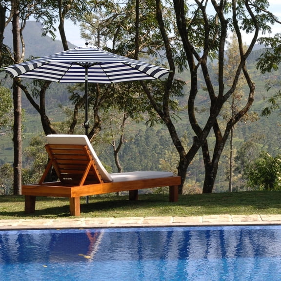 Bibana 9 ft Outdoor Patio Umbrella with Push Button Tilt, Easy Crank Lift, 8 Steel Ribs - Blue and White