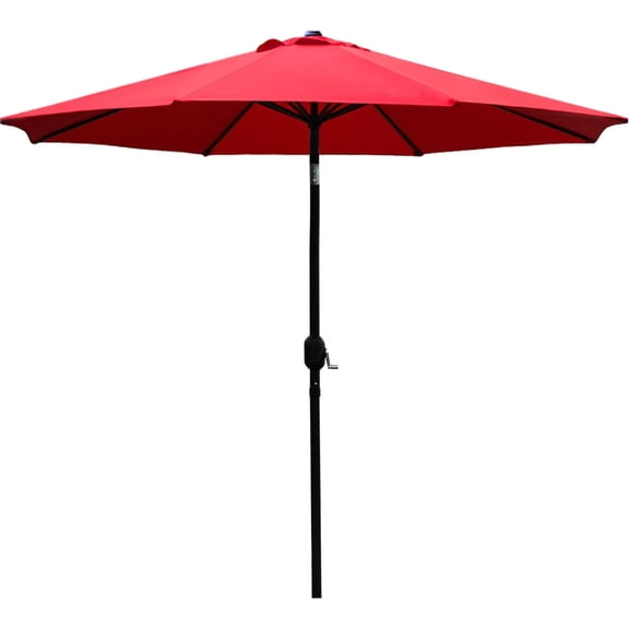 Bibana 9 ft Outdoor Patio Umbrella with Push Button Tilt, Easy Crank Lift, 8 Steel Ribs - Red