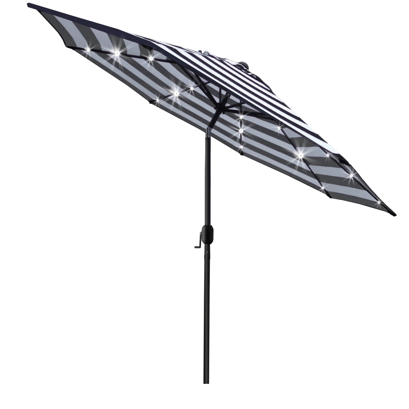 Bibana 9ft Solar 24 LED Lighted Patio Umbrella with 8 Ribs, Adjustment and Crank Lift System (Black & White)