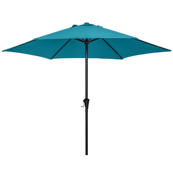 Bibana 9FT Outdoor Patio Umbrella with Crank, Easy Assembly & Disassembly Market Umbrella, 6 Sturdy Ribs All-Iron Frame, Fade-Resistant Vented Canopy for Garden Deck Poolside (Teal Blue)