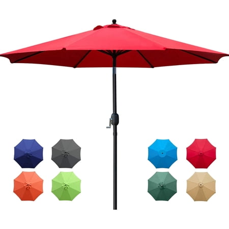 Bibana 9Ft Patio Umbrella Outdoor Table Umbrella with 8 Sturdy Ribs (Red)
