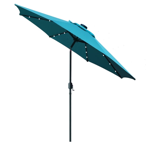 Bibana 9ft Solar 24 LED Lighted Patio Umbrella with 8 Ribs, Adjustment and Crank Lift System (Teal Blue)