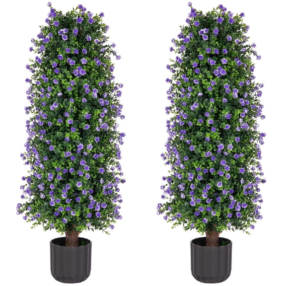 Bibana Artificial Rose Tree 3FT- Fake Floral Plant Tree in Pot- Decorative Topiary Plant - Cement Filled Potted Faux Flower Plant for Home Office Porch Decor Indoor Outdoor(set of 2)