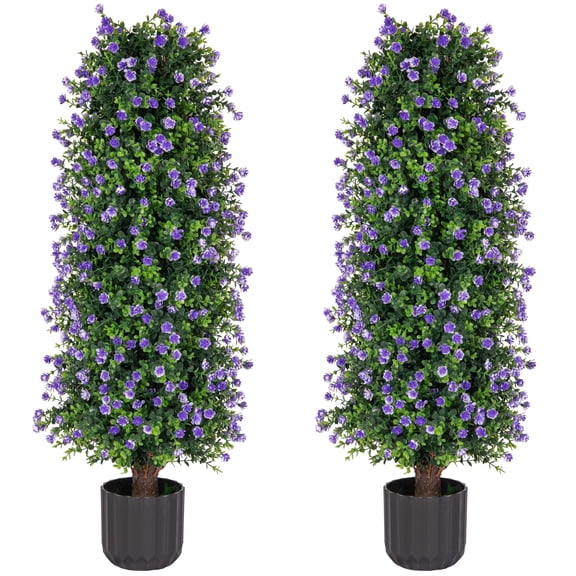 Bibana Artificial Rose Tree 3FT- Fake Floral Plant Tree in Pot- Decorative Topiary Plant - Cement Filled Potted Faux Flower Plant for Home Office Porch Decor Indoor Outdoor(set of 2)