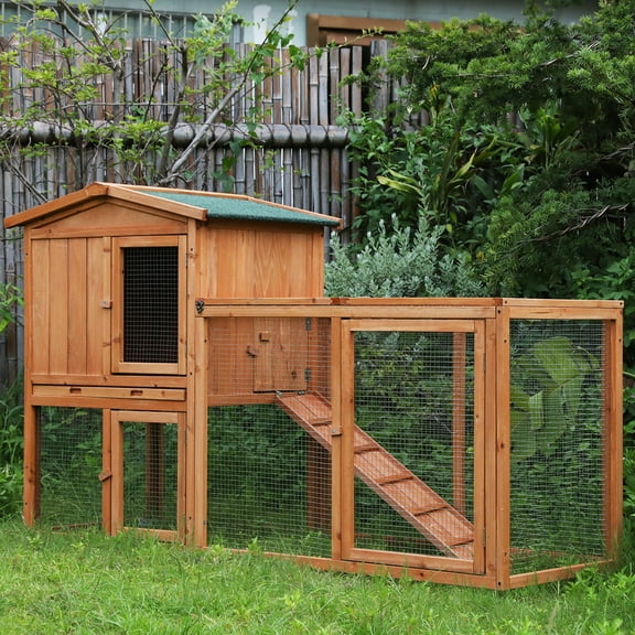 Bibana Chicken Coop Large Wooden Outdoor Bunny Rabbit Hutch Hen Cage with Ventilation Door, Removable Tray & Ramp Garden Backyard Pet House Chicken Nesting Box