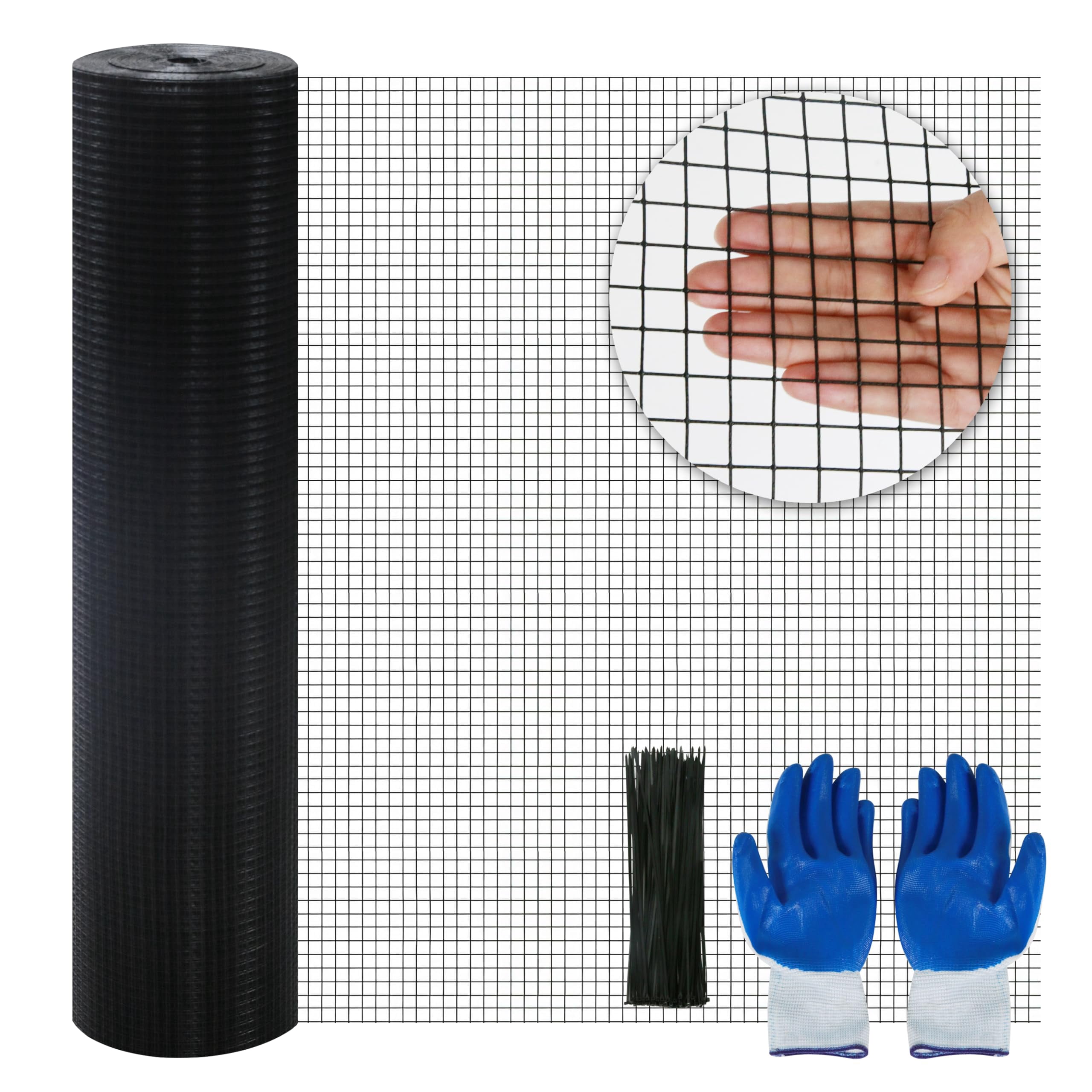Bibana Hardware Cloth, 1/2 Inch 48" x 100 ft Black Vinyl Metal Mesh Roll, 19 Gauges Chicken Wire Fence Roll, Welded Wire Fencing PVC Coated Wire Fence Rolls for Chicken Coop, Poultry