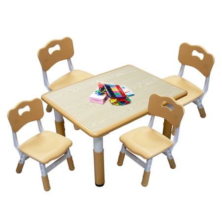 Bibana Kids Table and 4 Chairs Set with Graffiti Desktop, Toddler Furniture Set, Non-Slip, Table Children Study Desk, Dining Table, Height Adjustable Desk, Painting Desktop for Kids